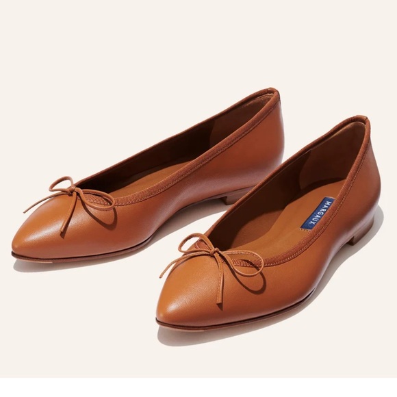 Margaux The Pointe Saddle Nappa Brown Leather Flats - Picture 1 of 11